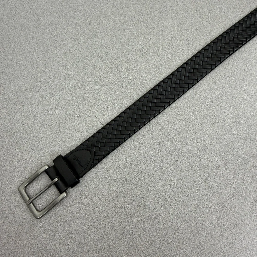 Wrangler Belt Mens 34 Black Braided Bonded Leather Cowboy Adjustable Silver